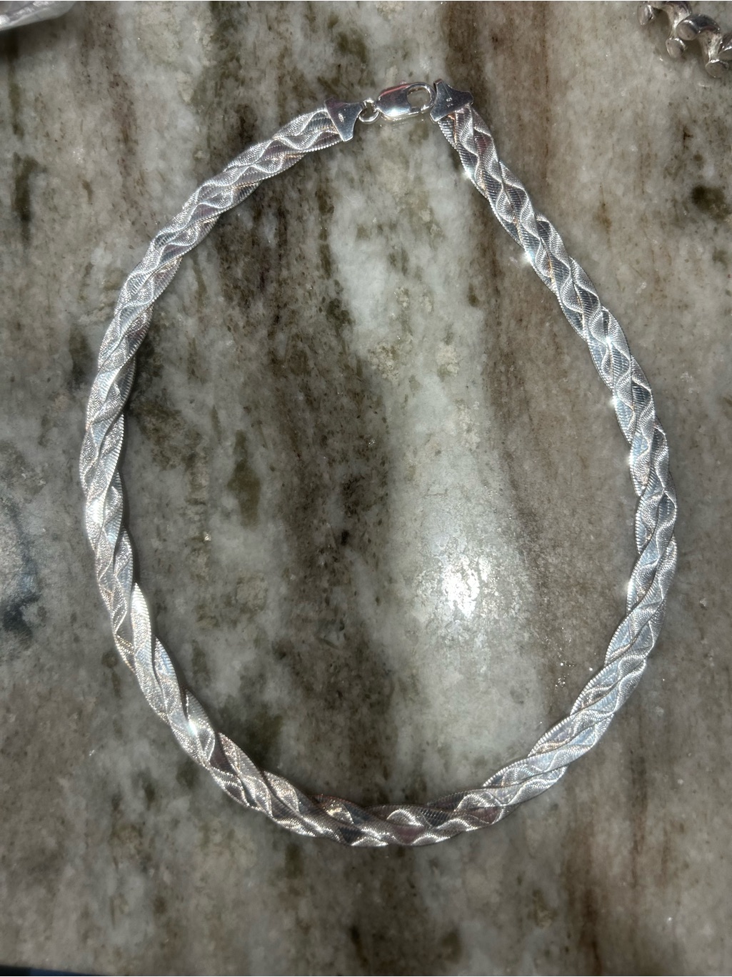 Braided Silver Choker Necklace - Polished Silver Finish